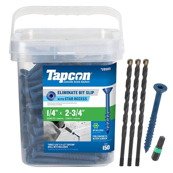 Concrete Screw, 1/4" Dia., Climaseal Coated, Flat Head